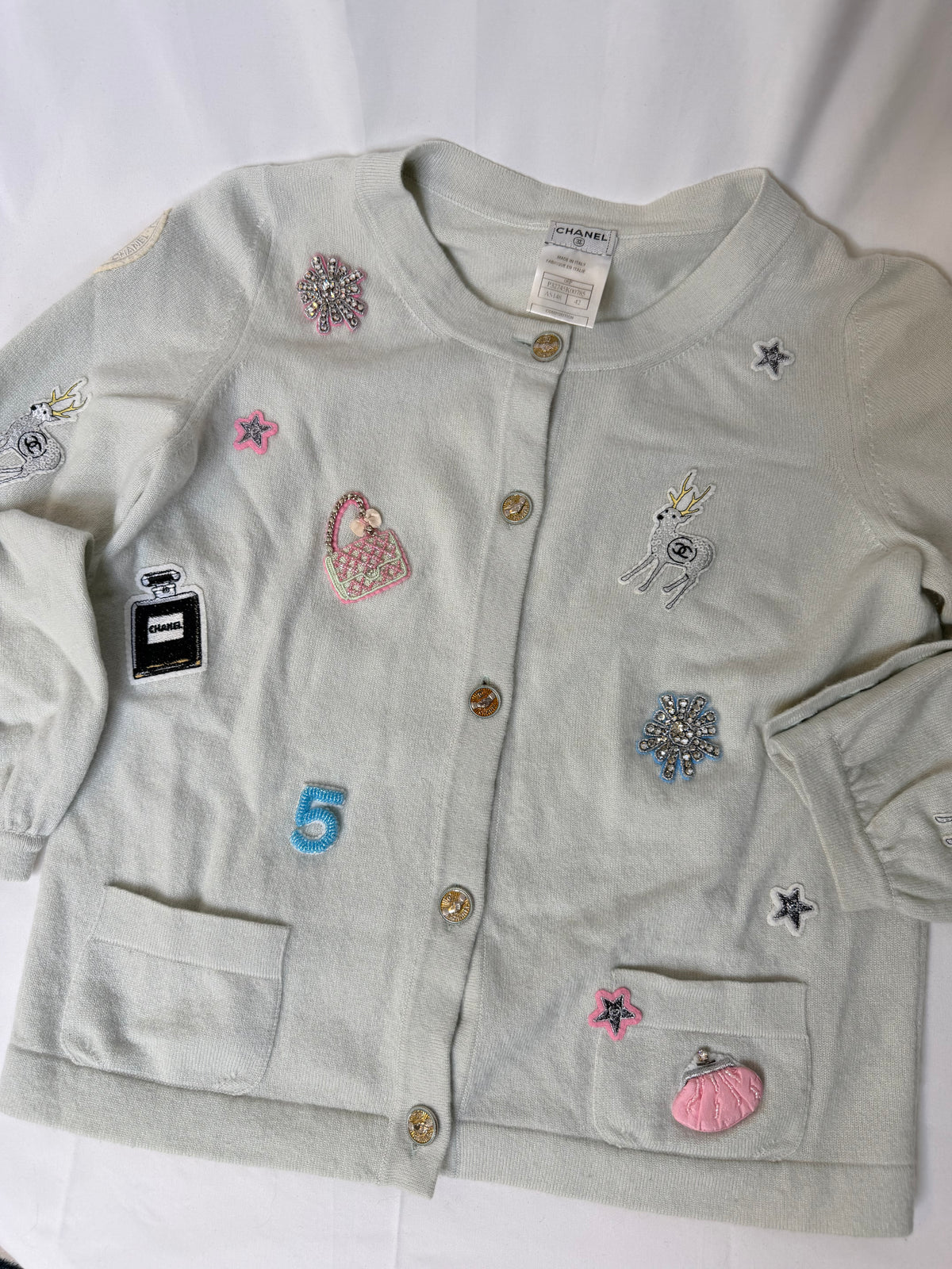 Chanel 2008 Pre-Fall (08P) Pale Aqua / Mint Cashmere Cardigan Fr 42