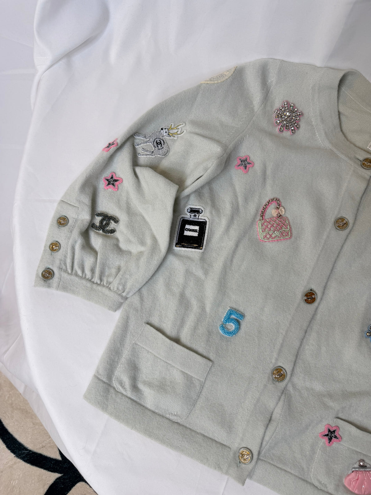 Chanel 2008 Pre-Fall (08P) Pale Aqua / Mint Cashmere Cardigan Fr 42