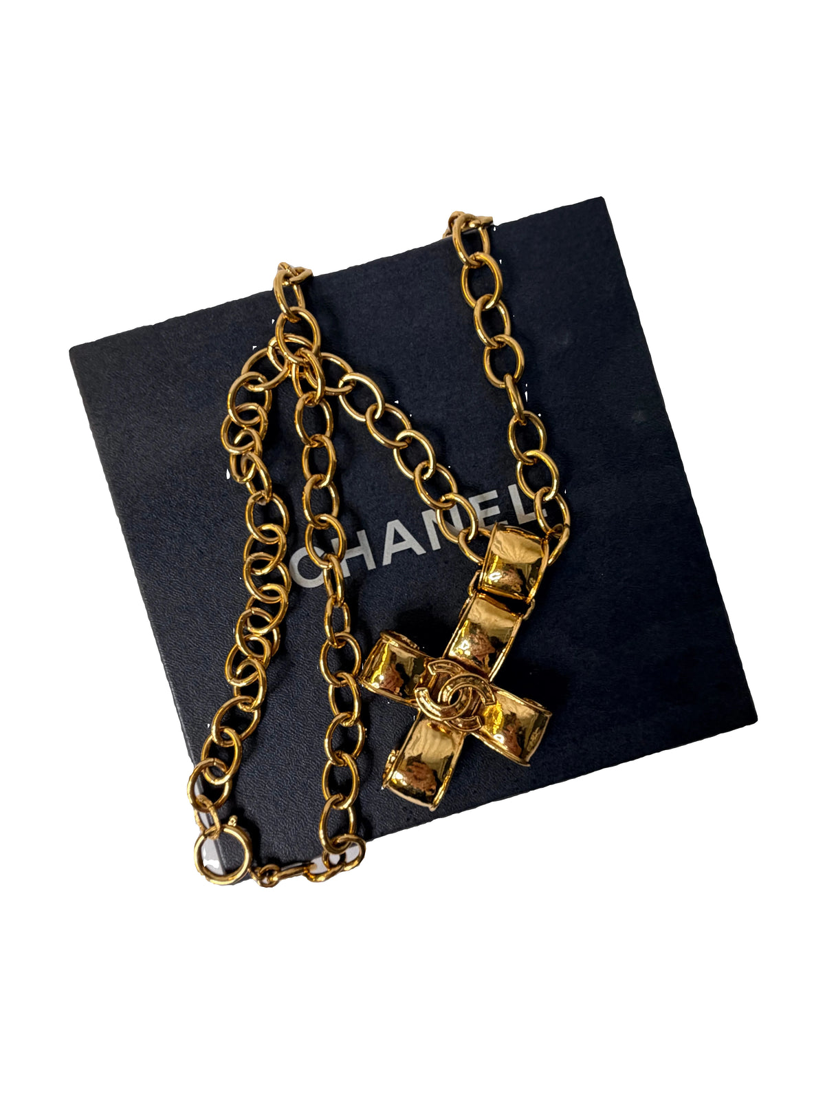 Chanel Vintage CC Ribbon Cross Pendant Necklace 94P