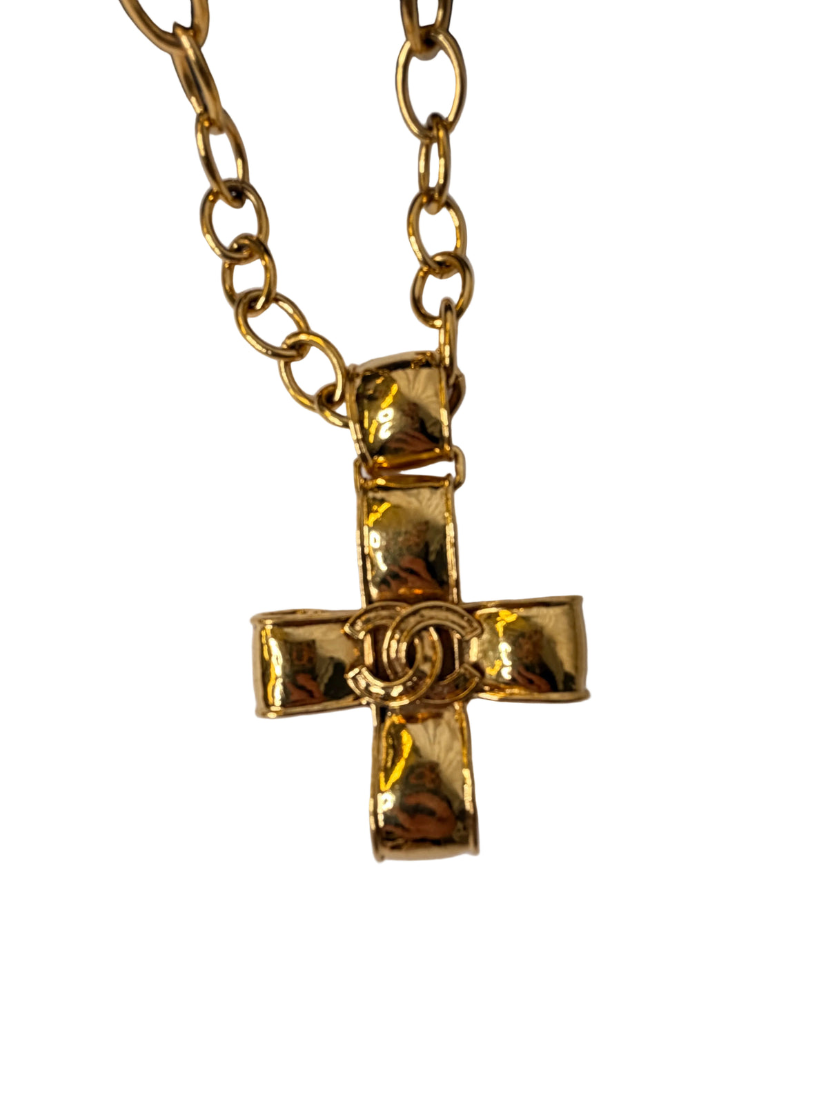 Chanel Vintage CC Ribbon Cross Pendant Necklace 94P