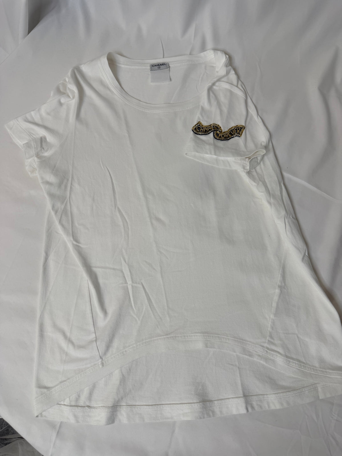 CHANEL 07P arm logo bead decoration crew neck T-shirt