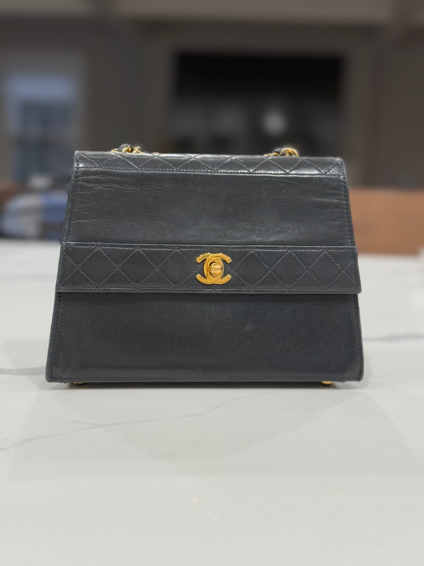 VINTAGE CHANEL BLACK TRAPEZOID BAG size small