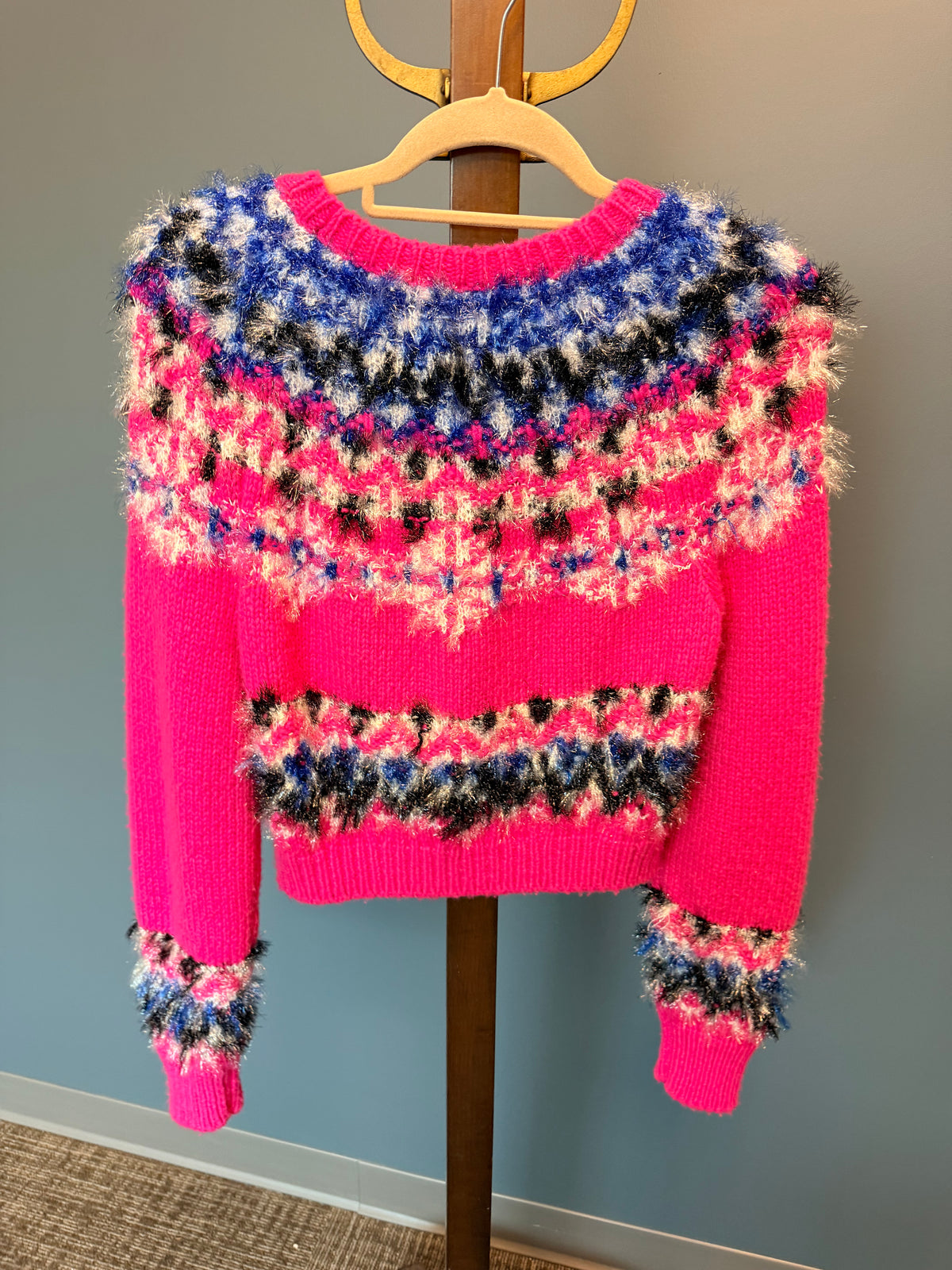 CHANEL 21K CC PINK BLUE BLACK WHITE CC LOGO CASHMERE SILK RUNWAY SWEATER
