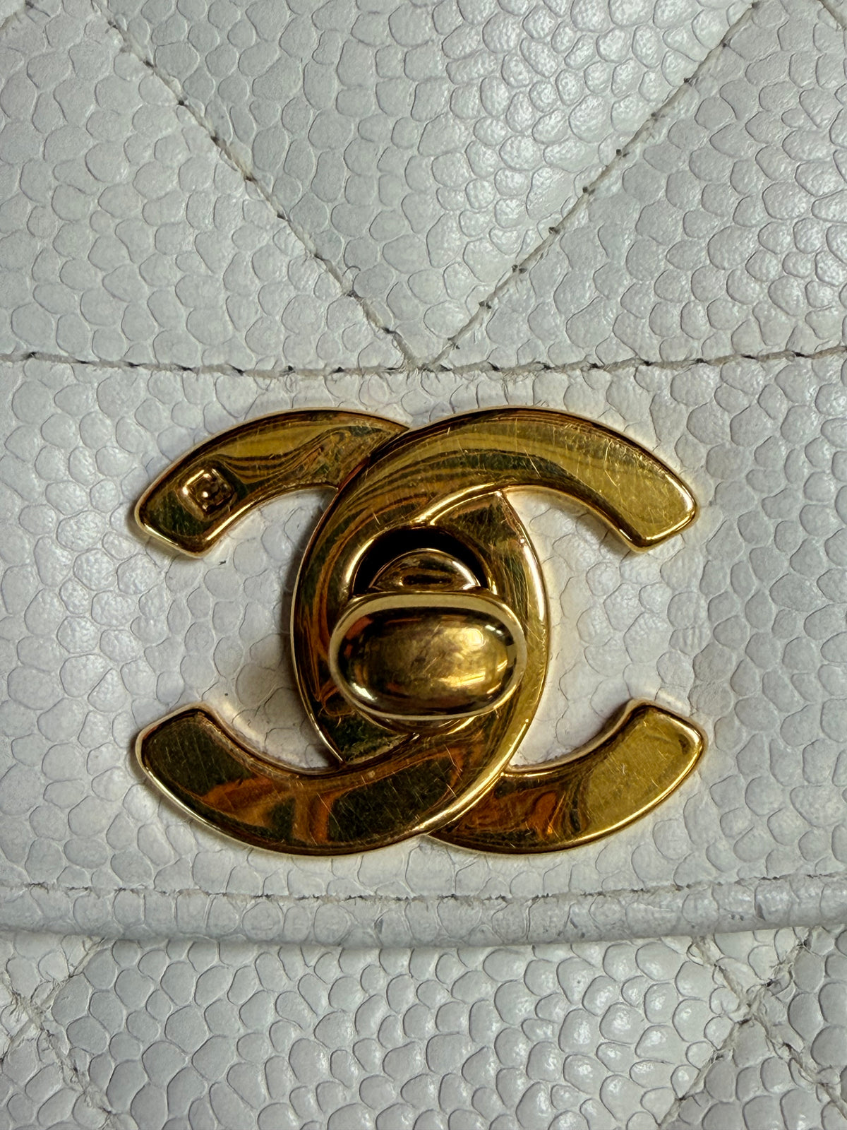 Diana Flap Bag – Caviar Leather  White Gold Hardware