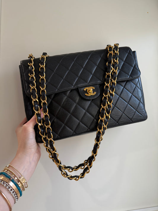 Chanel vintage flap Jumbo Caviar Leather full set