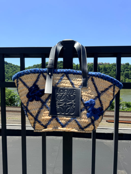 Loewe Tote in Neutral Raffia with Embroidered Accents