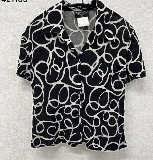 Chanel Black and White Cropped Button down shirt 98S