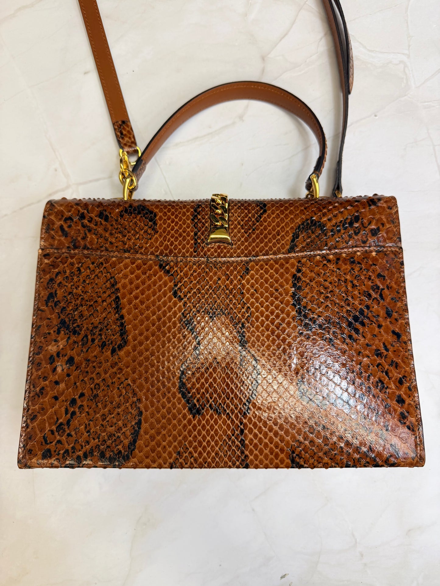 Gucci. Brown python skin Sylvie 1969 tote bag