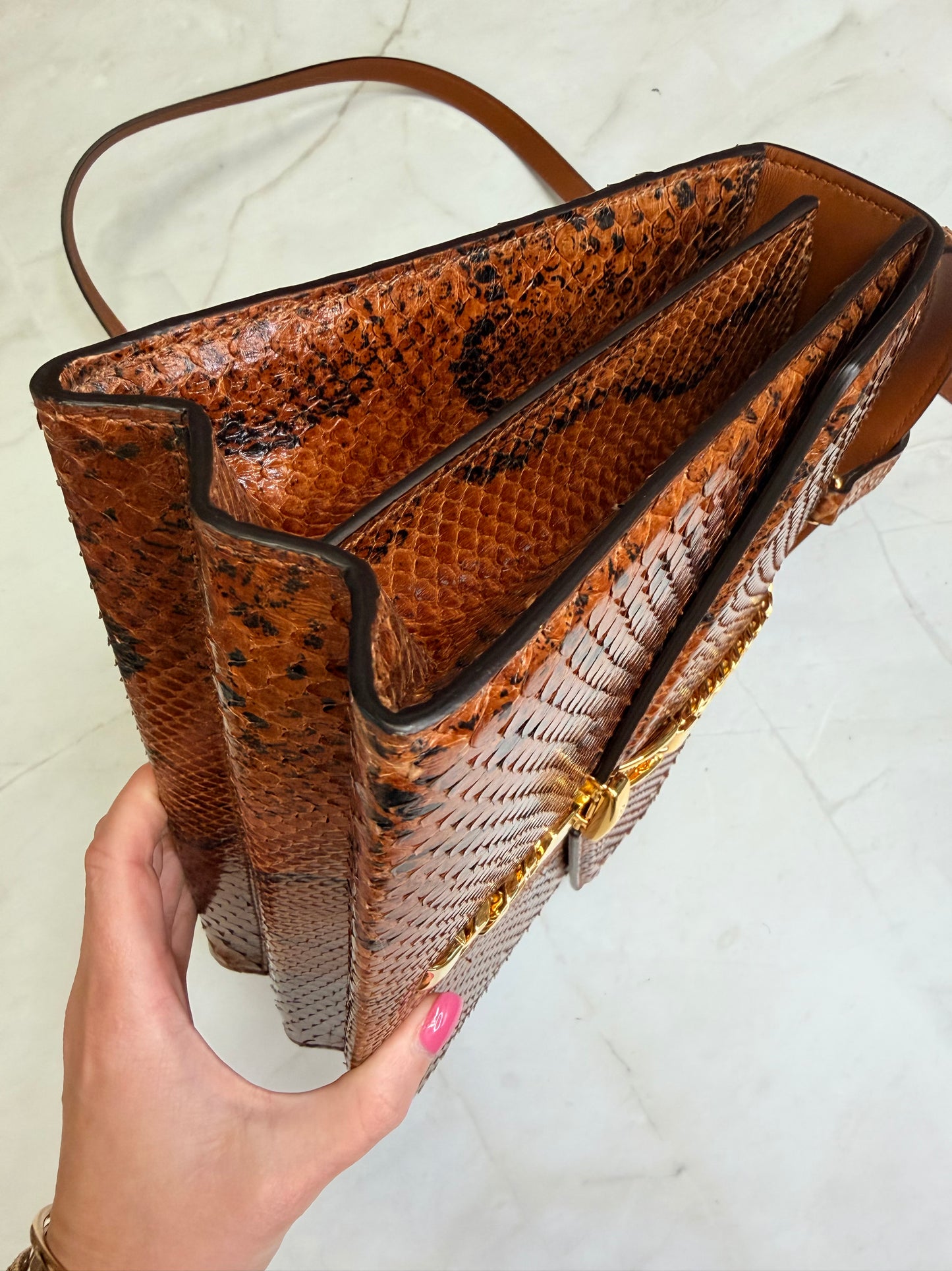Gucci. Brown python skin Sylvie 1969 tote bag
