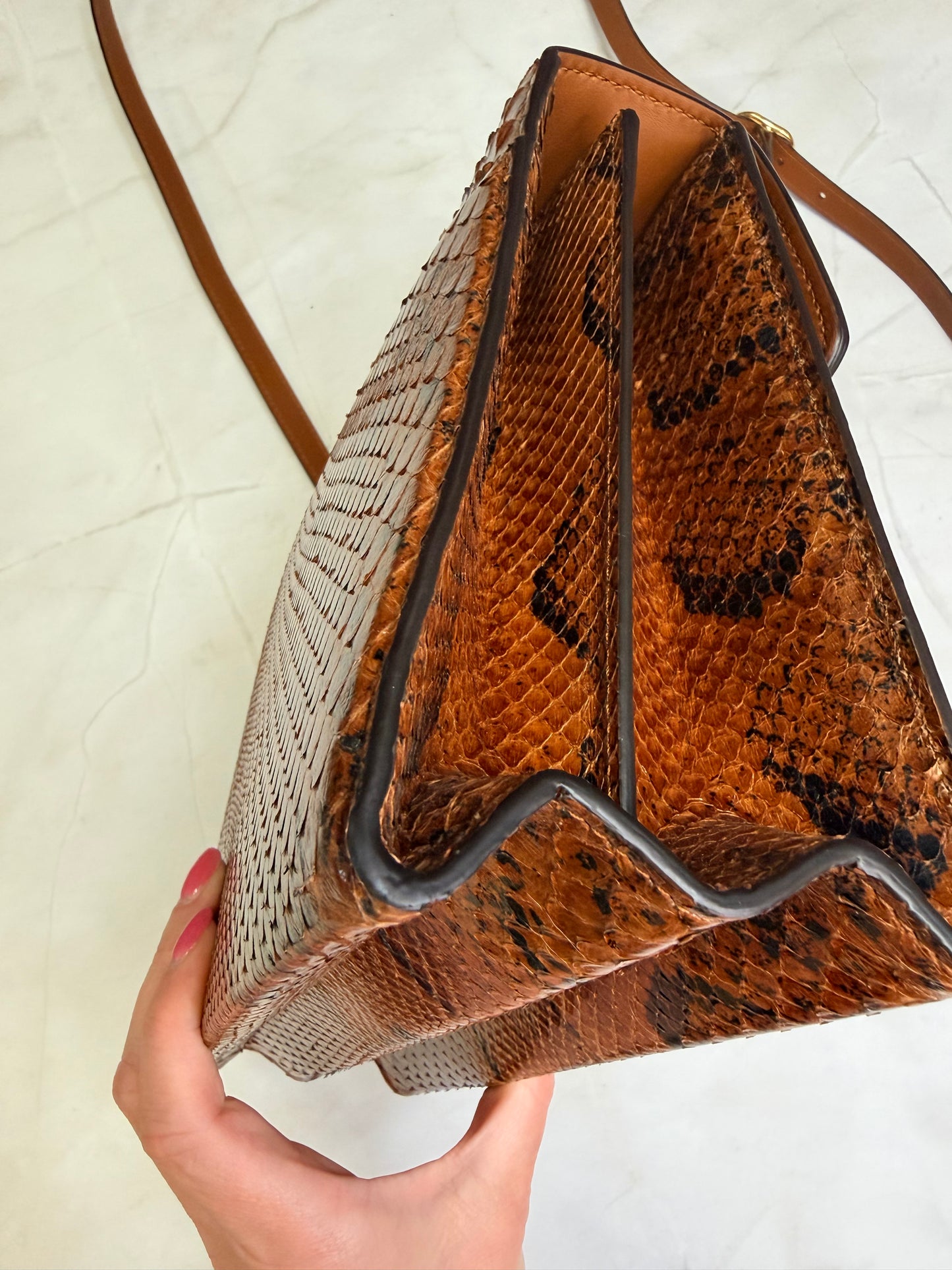 Gucci. Brown python skin Sylvie 1969 tote bag