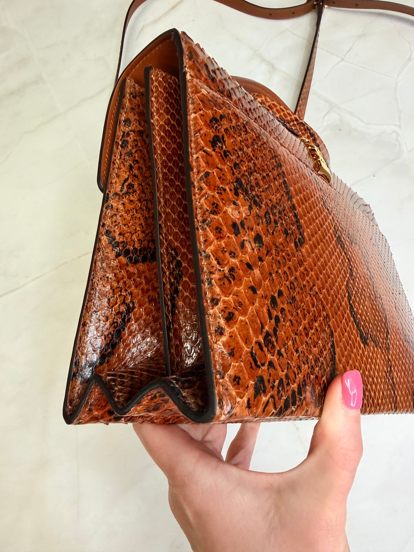 Gucci. Brown python skin Sylvie 1969 tote bag