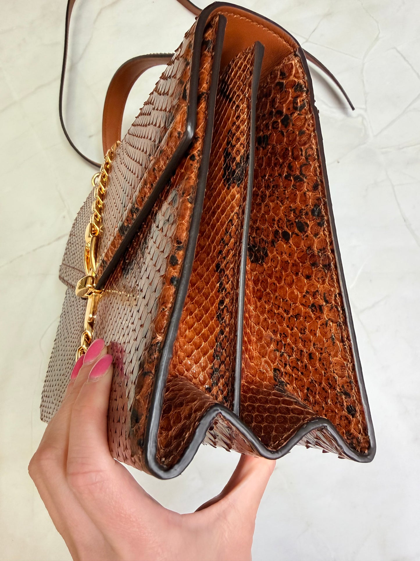 Gucci. Brown python skin Sylvie 1969 tote bag