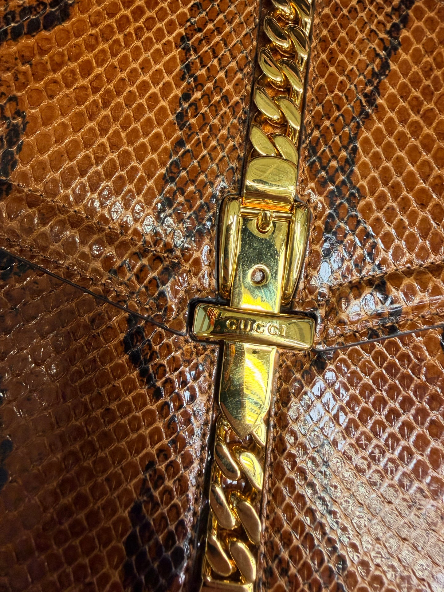Gucci. Brown python skin Sylvie 1969 tote bag