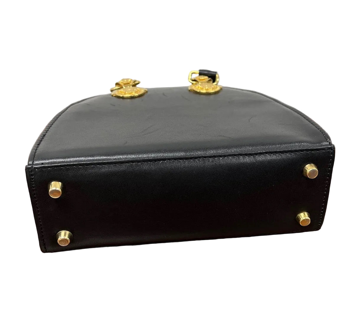 Versace black leather gold tone hardware Mini Tribute Medallion Tote