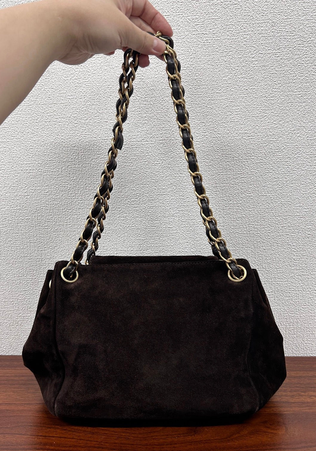Chanel Suede Accordion Flap Bag with Card and Holo
