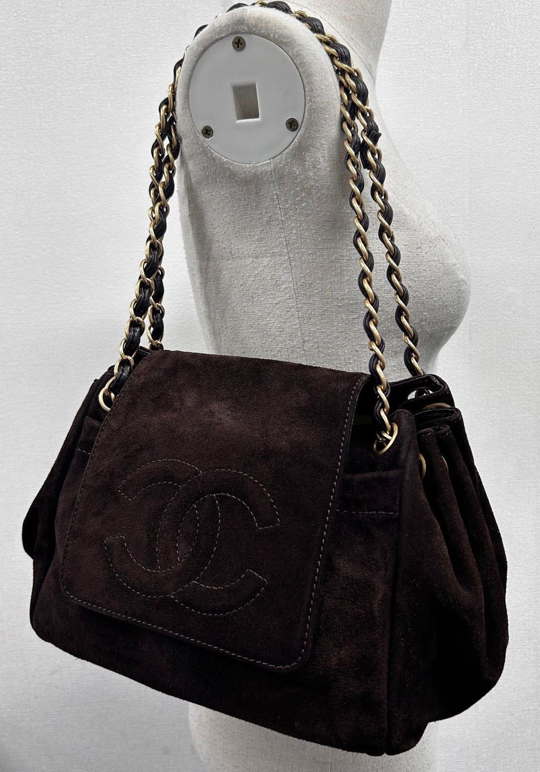 Chanel Suede Accordion Flap Bag with Card and Holo
