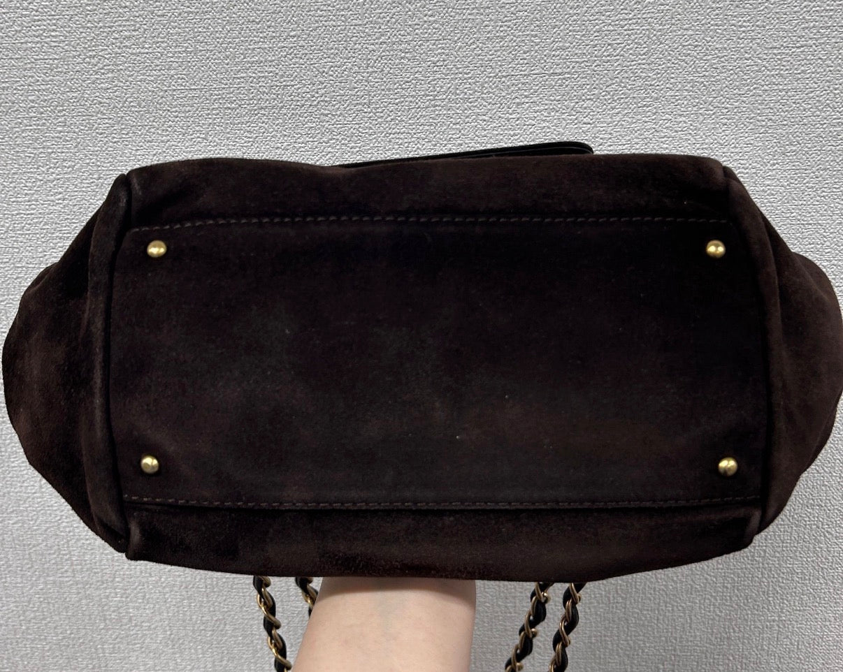 Chanel Suede Accordion Flap Bag with Card and Holo