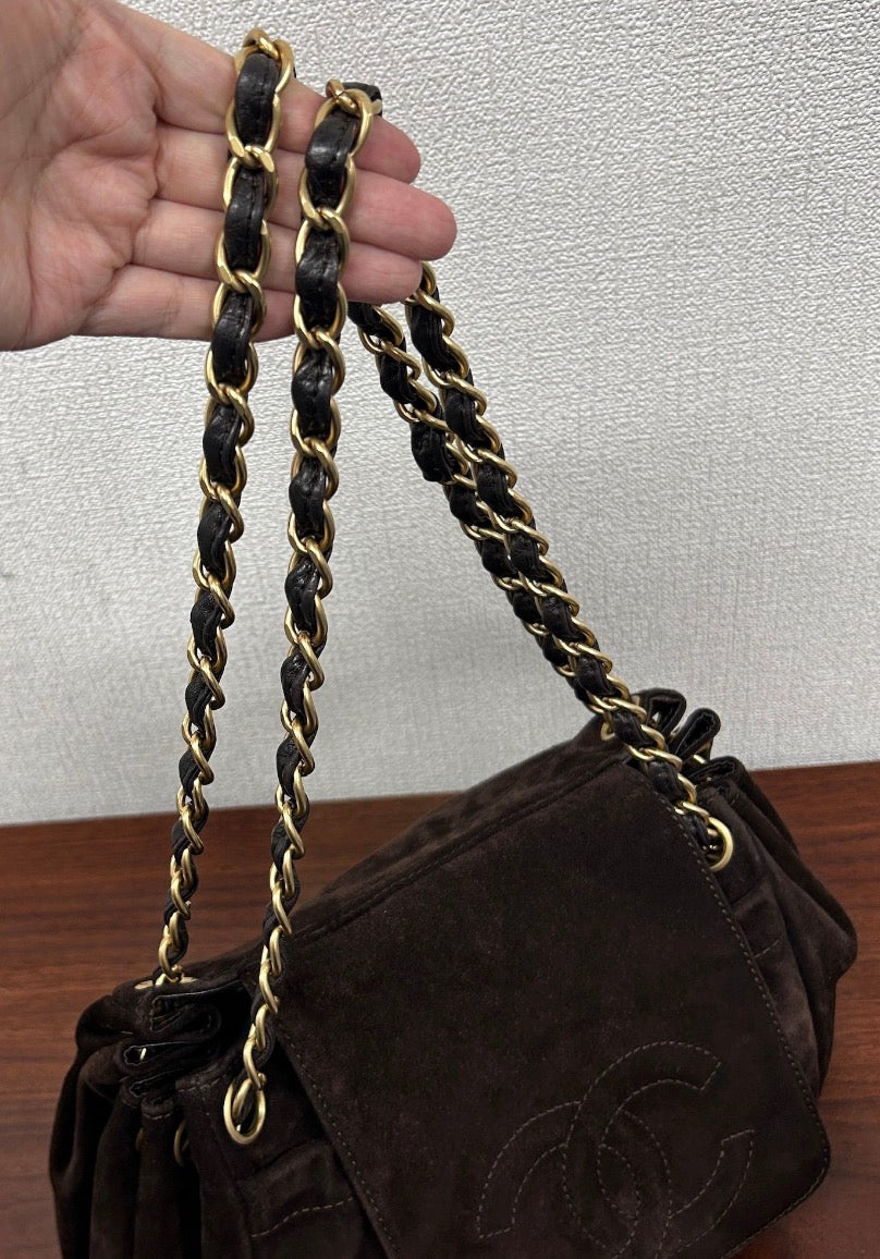 Chanel Suede Accordion Flap Bag with Card and Holo