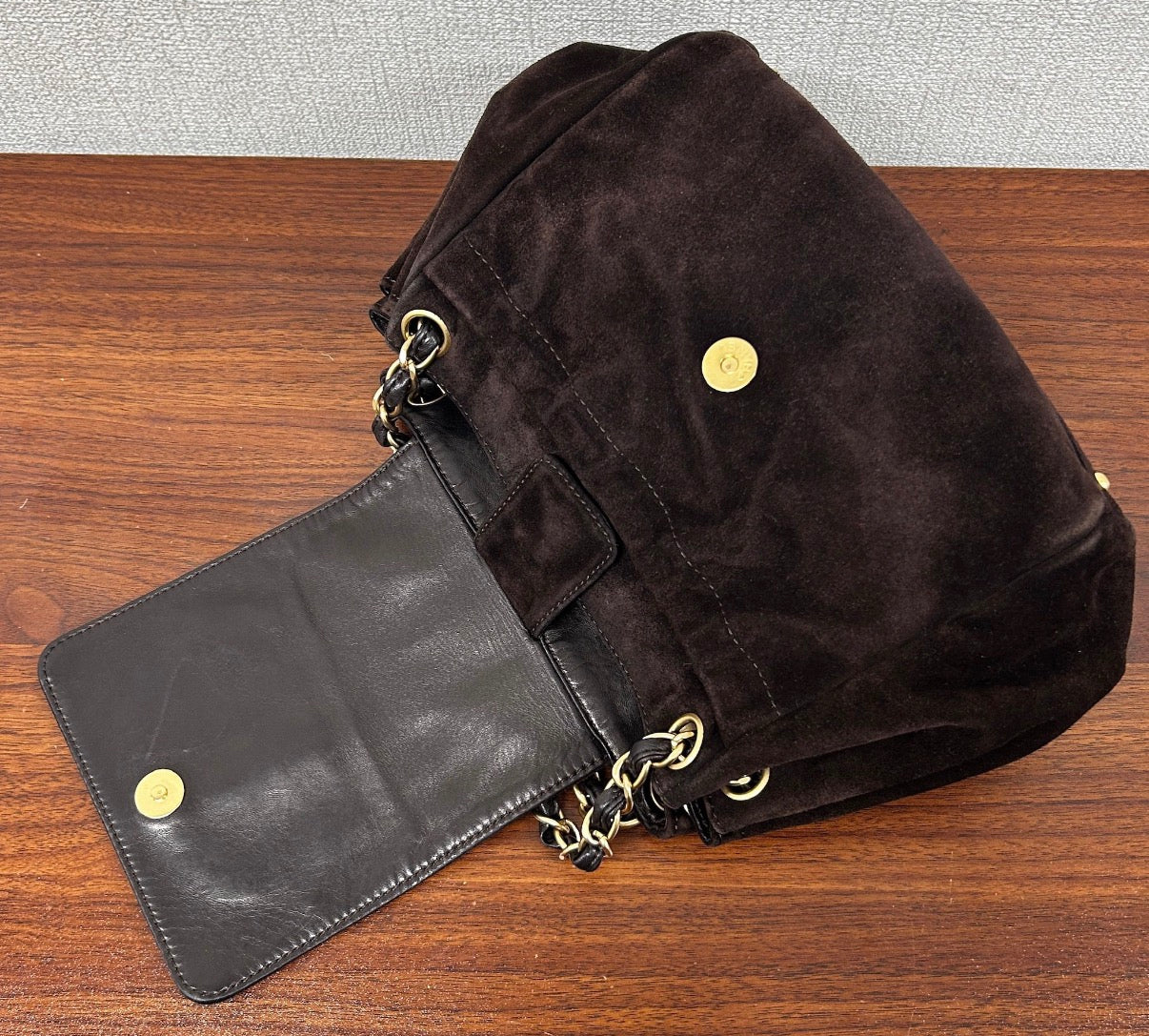 Chanel Suede Accordion Flap Bag with Card and Holo