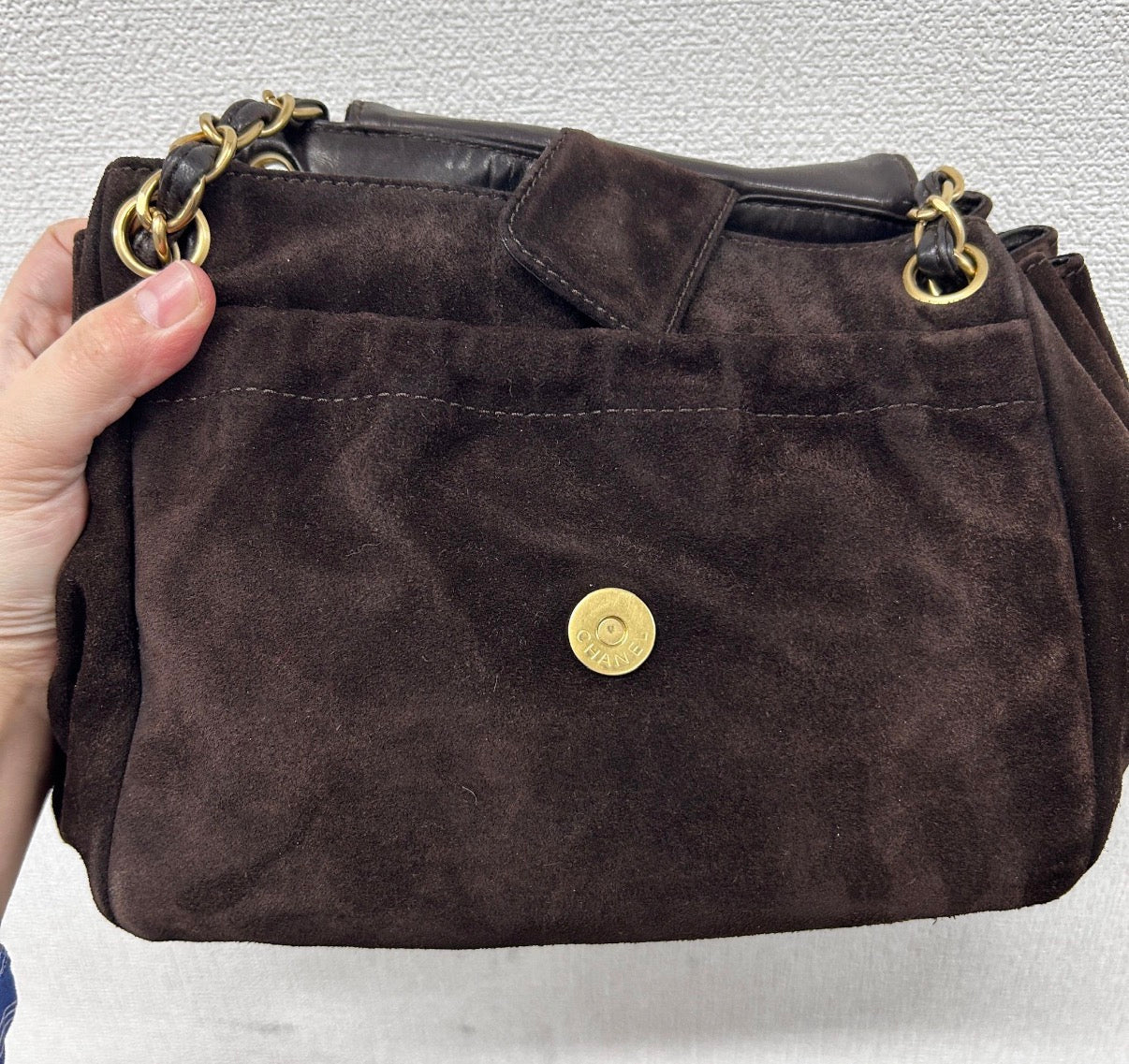 Chanel Suede Accordion Flap Bag with Card and Holo