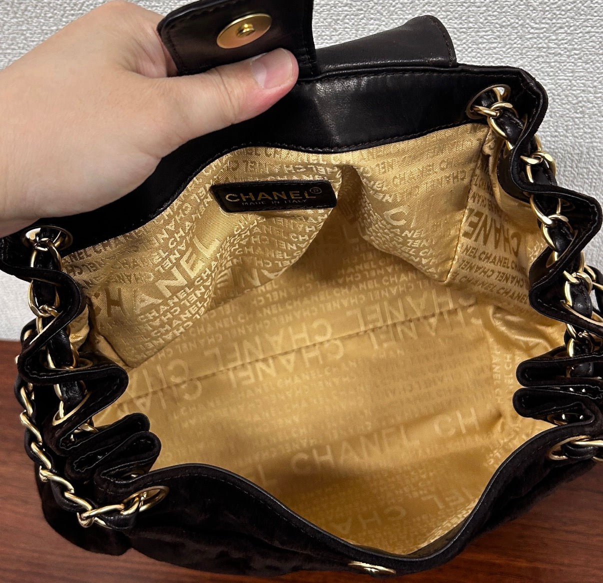 Chanel Suede Accordion Flap Bag with Card and Holo