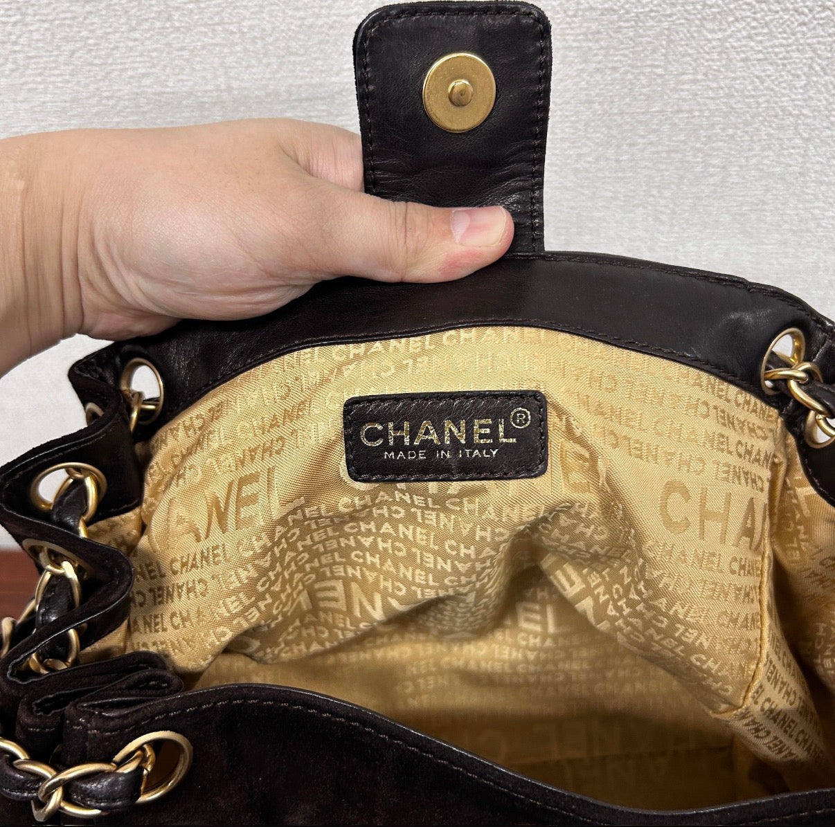 Chanel Suede Accordion Flap Bag with Card and Holo