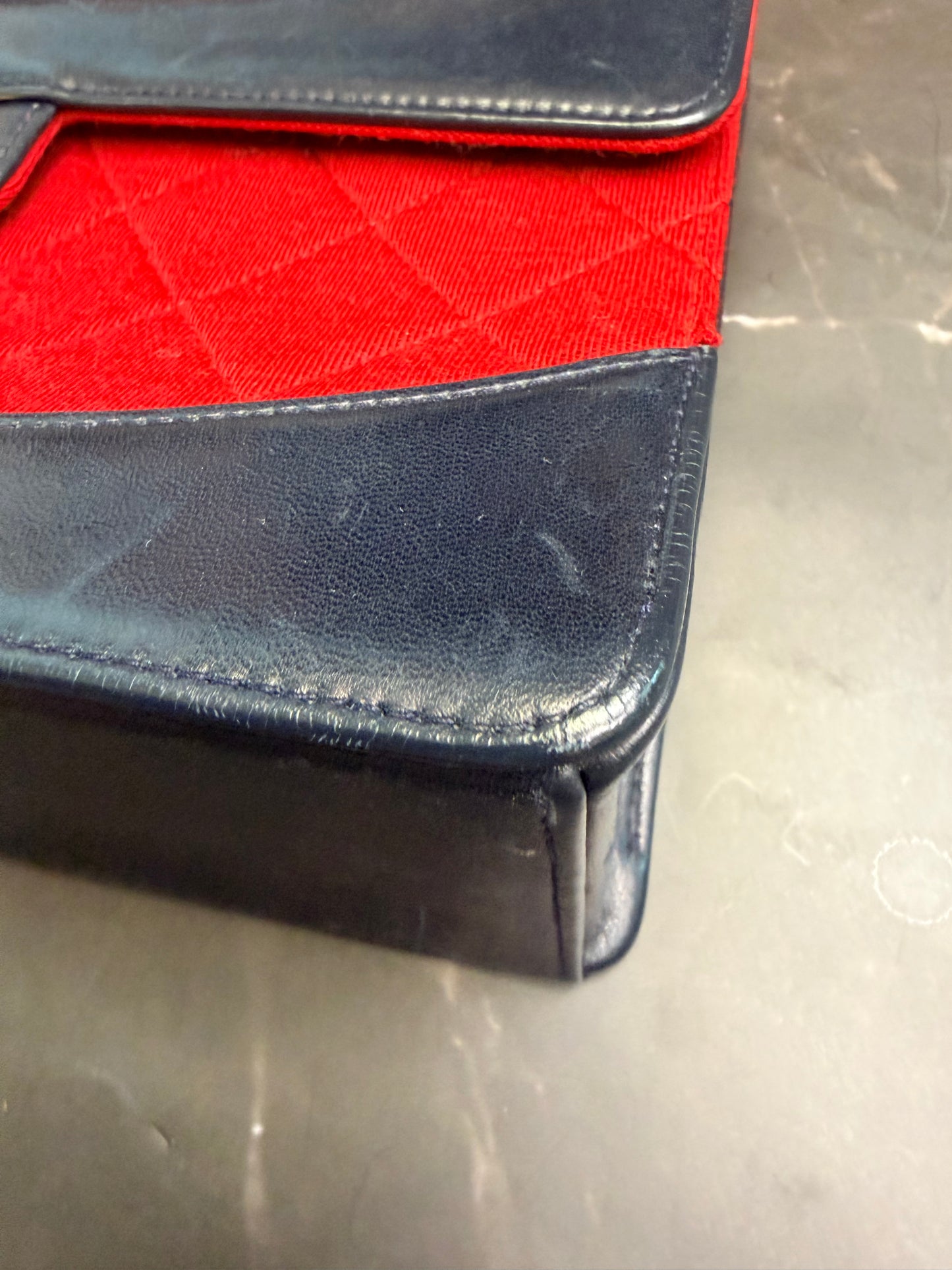 CHANEL Vintage Series 1 Flap Bag, Red Jersey Navy Leather GHW Comes W Card & COA