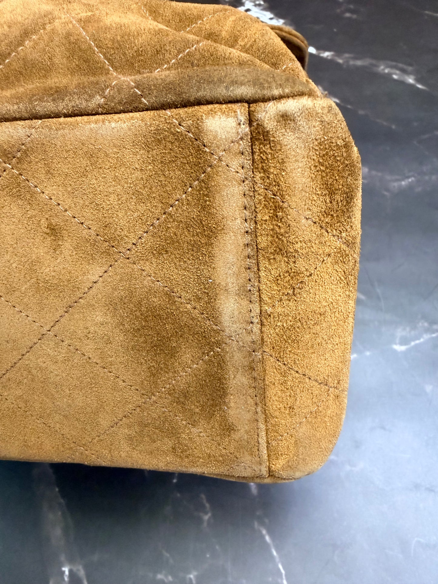CHANEL Vintage RARE CC Logo Turnlock Quilted Suede two face Flap Shoulder Bag Brown