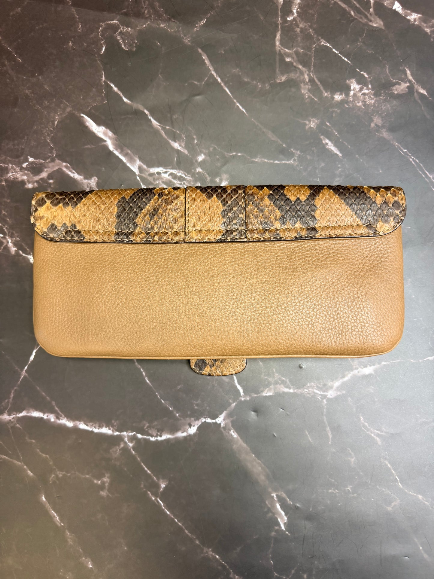 Gucci Brown Python Clutch with dustbag