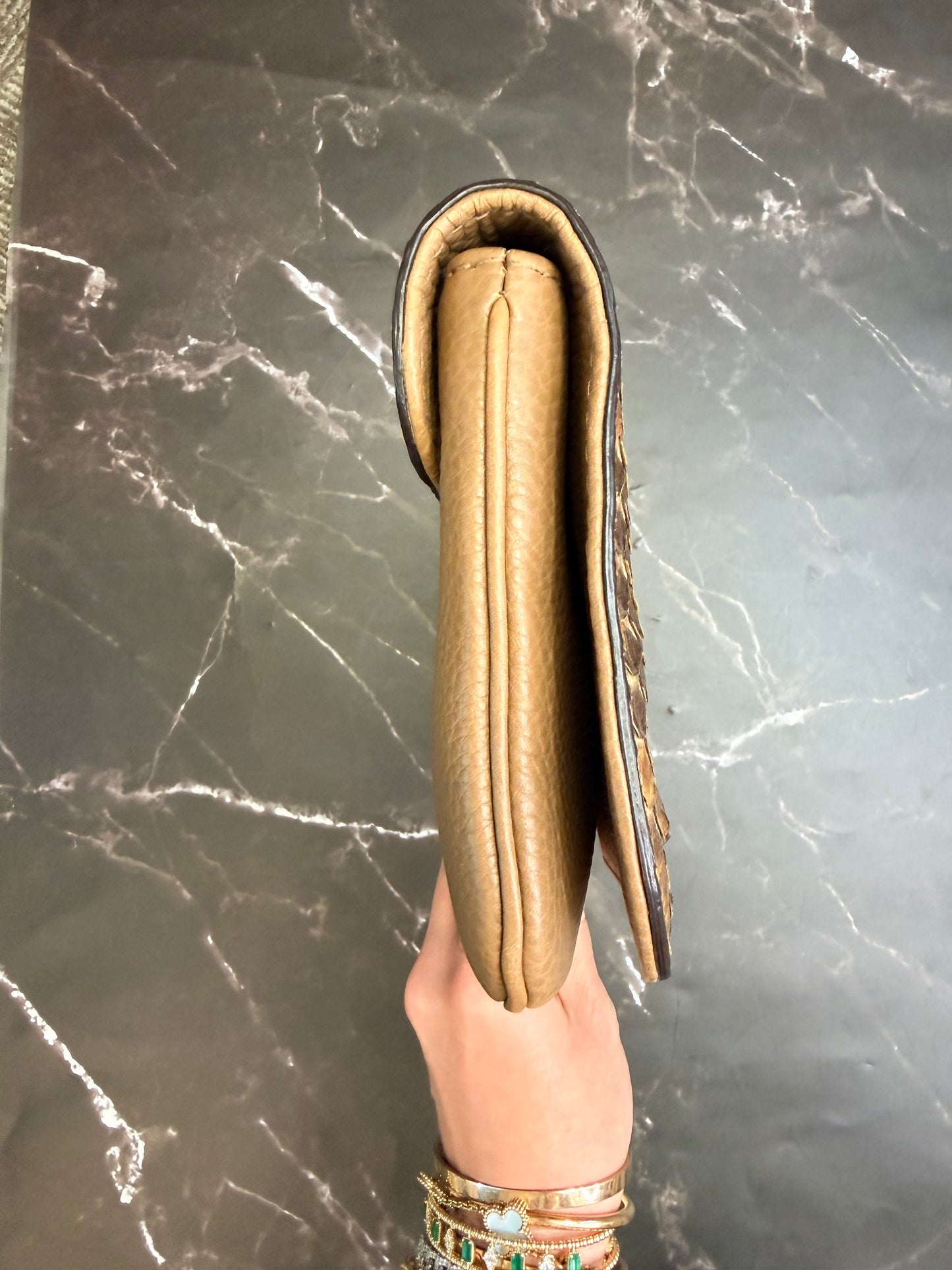 Gucci Brown Python Clutch with dustbag