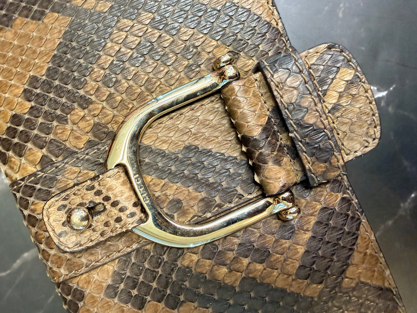 Gucci Brown Python Clutch with dustbag