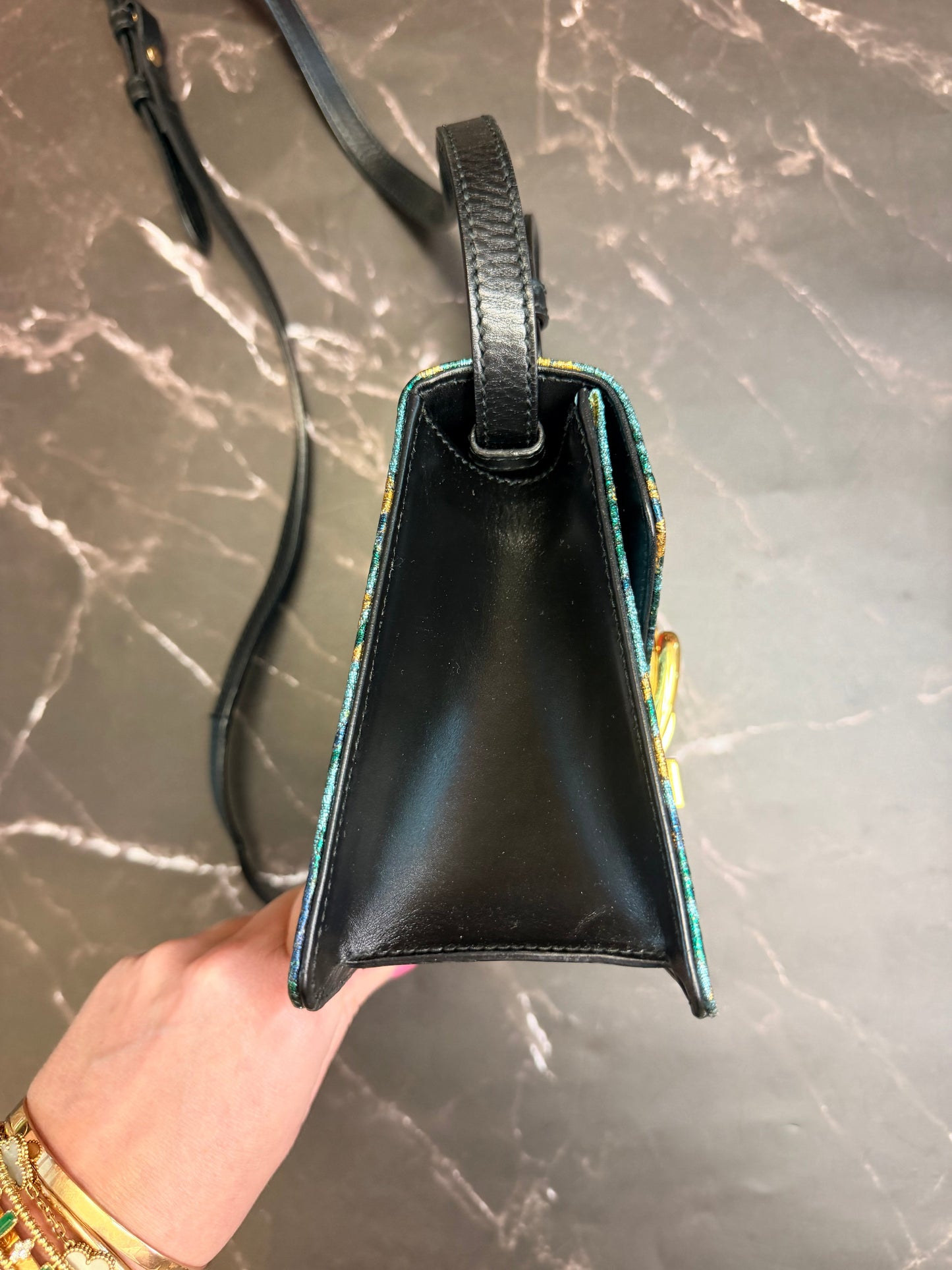 Gucci Chain-Link Sylvie with Gold Hardware in Blue Metallic