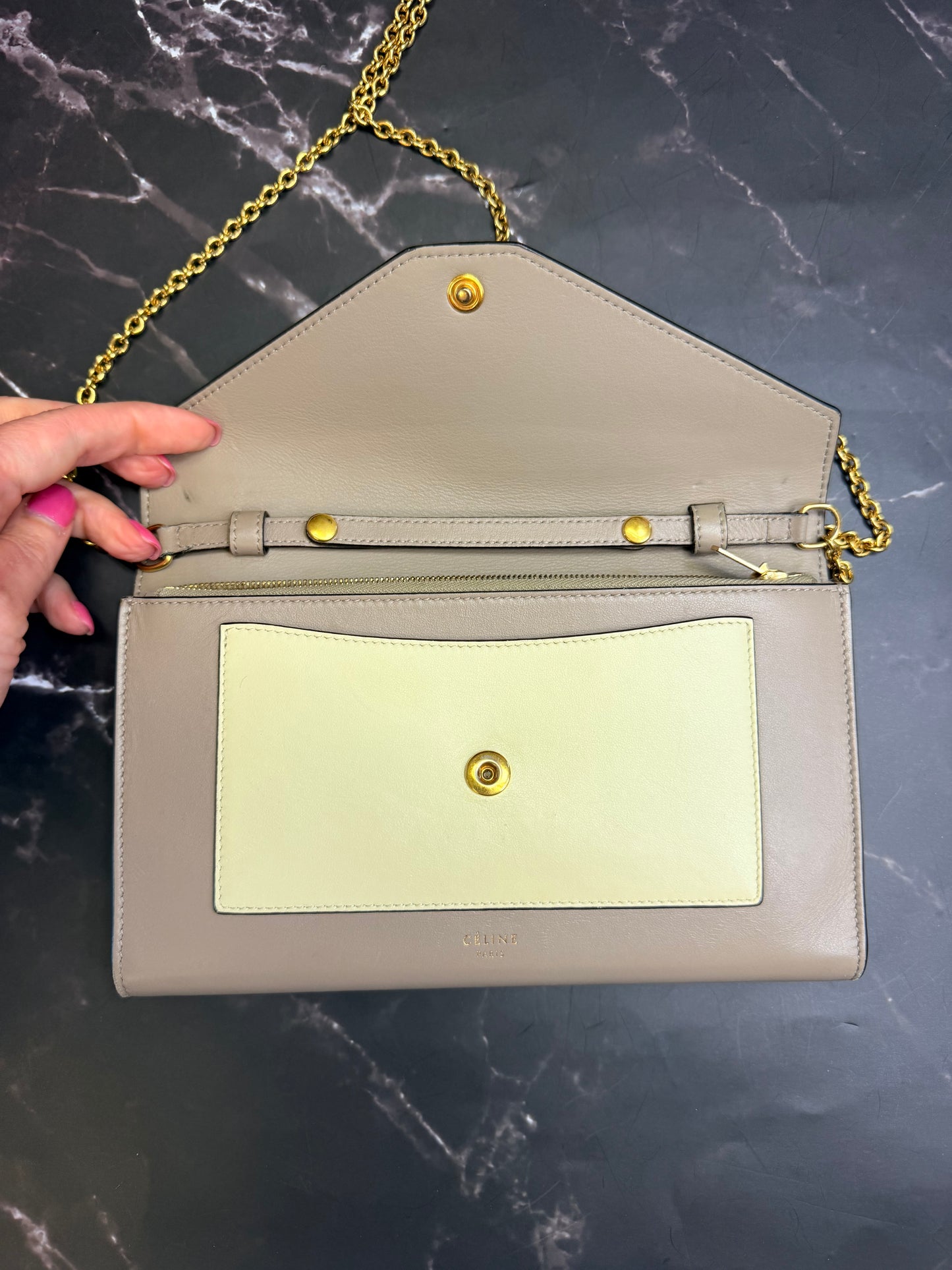 Celine Trifold Leather Wallet on chain WOC
