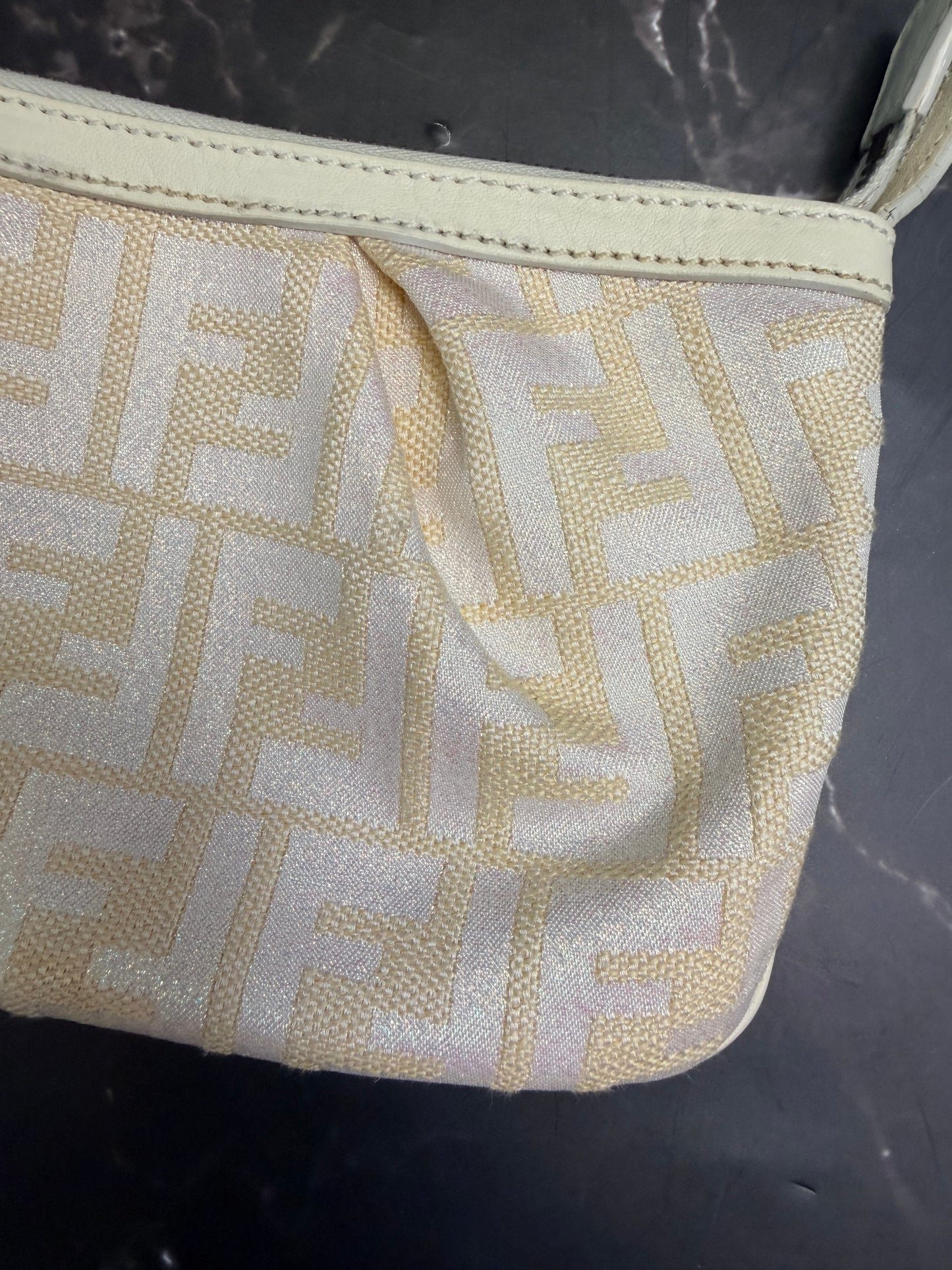RARE Fendi Vintage Monogram Glitter Canvas Leather Pochette Handbag