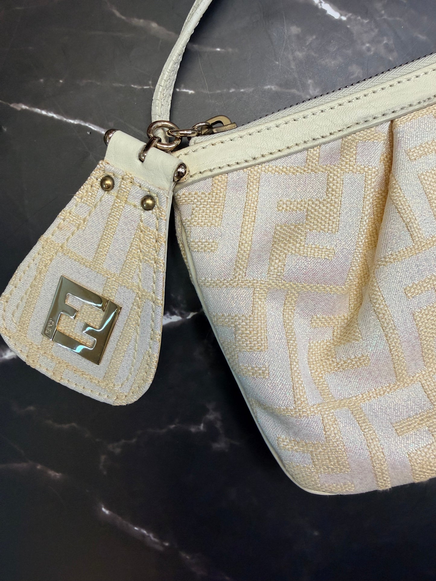RARE Fendi Vintage Monogram Glitter Canvas Leather Pochette Handbag