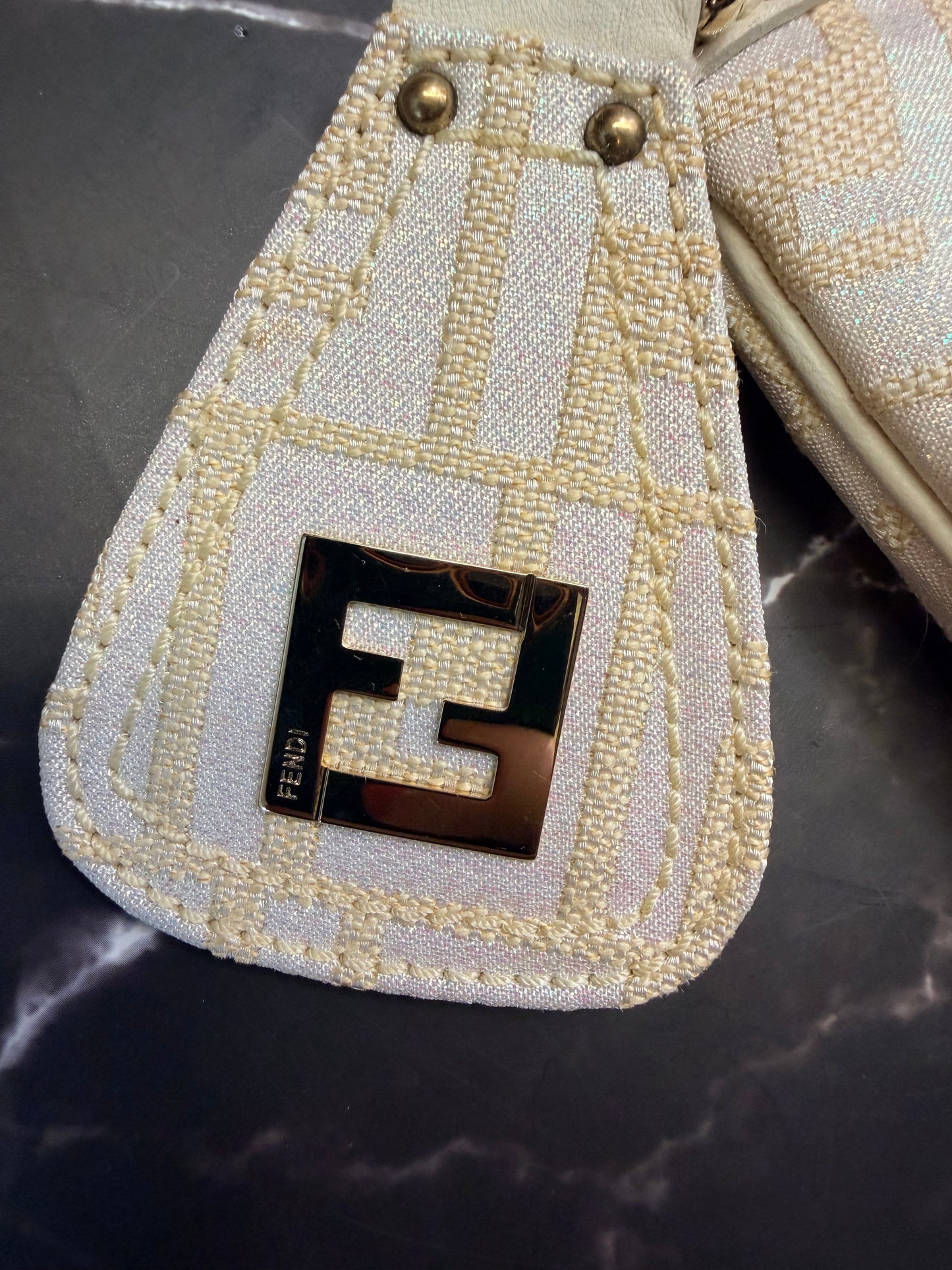 RARE Fendi Vintage Monogram Glitter Canvas Leather Pochette Handbag