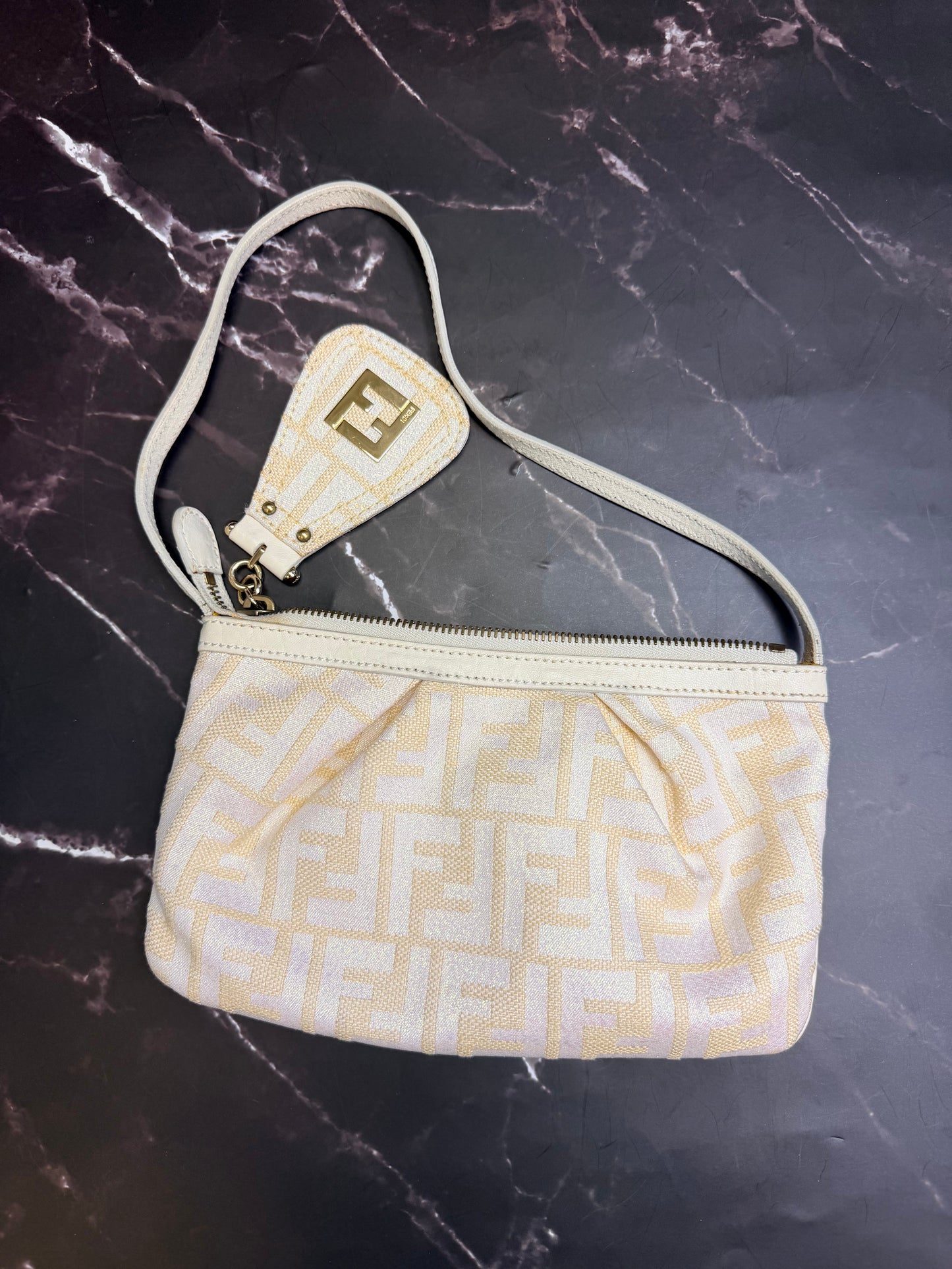 RARE Fendi Vintage Monogram Glitter Canvas Leather Pochette Handbag