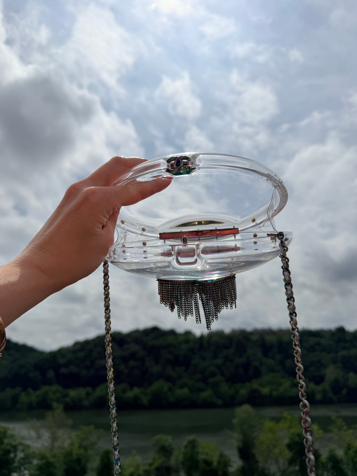 Chanel 2018 Cc Detailed Chain Embellished Acrylic Shoulder Bag Minaudiere