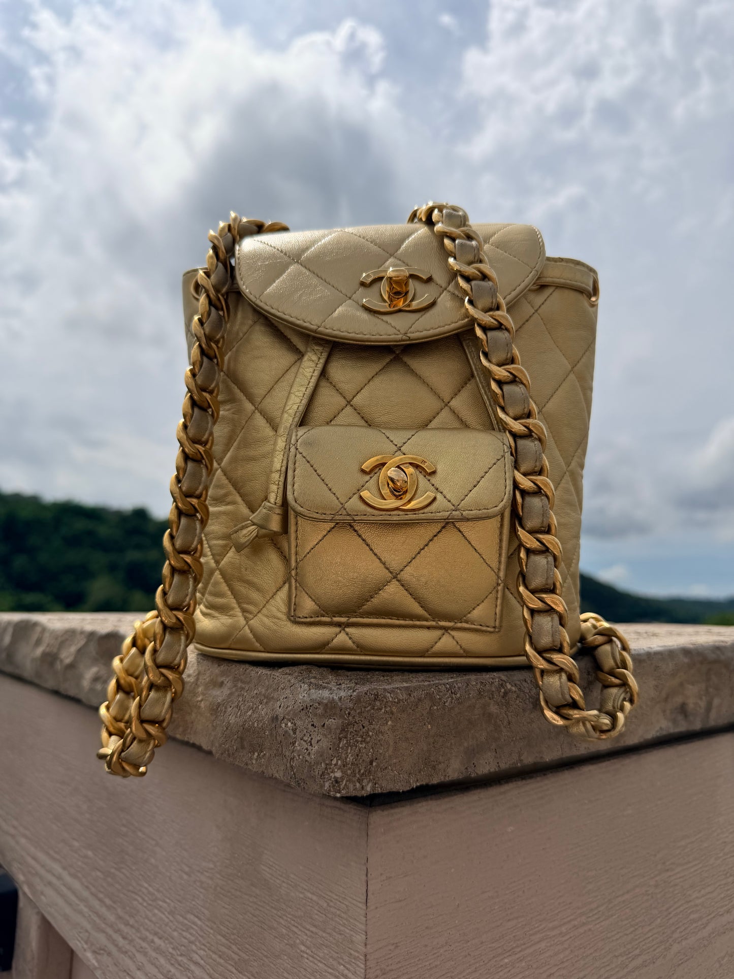 Chanel Metallic Gold Quilted Lambskin Mini Duma Timeless CC Backpack Gold Hardware, 1991-1994