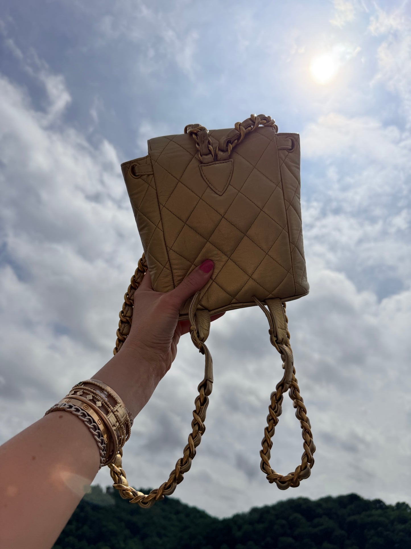 Chanel Metallic Gold Quilted Lambskin Mini Duma Timeless CC Backpack Gold Hardware, 1991-1994