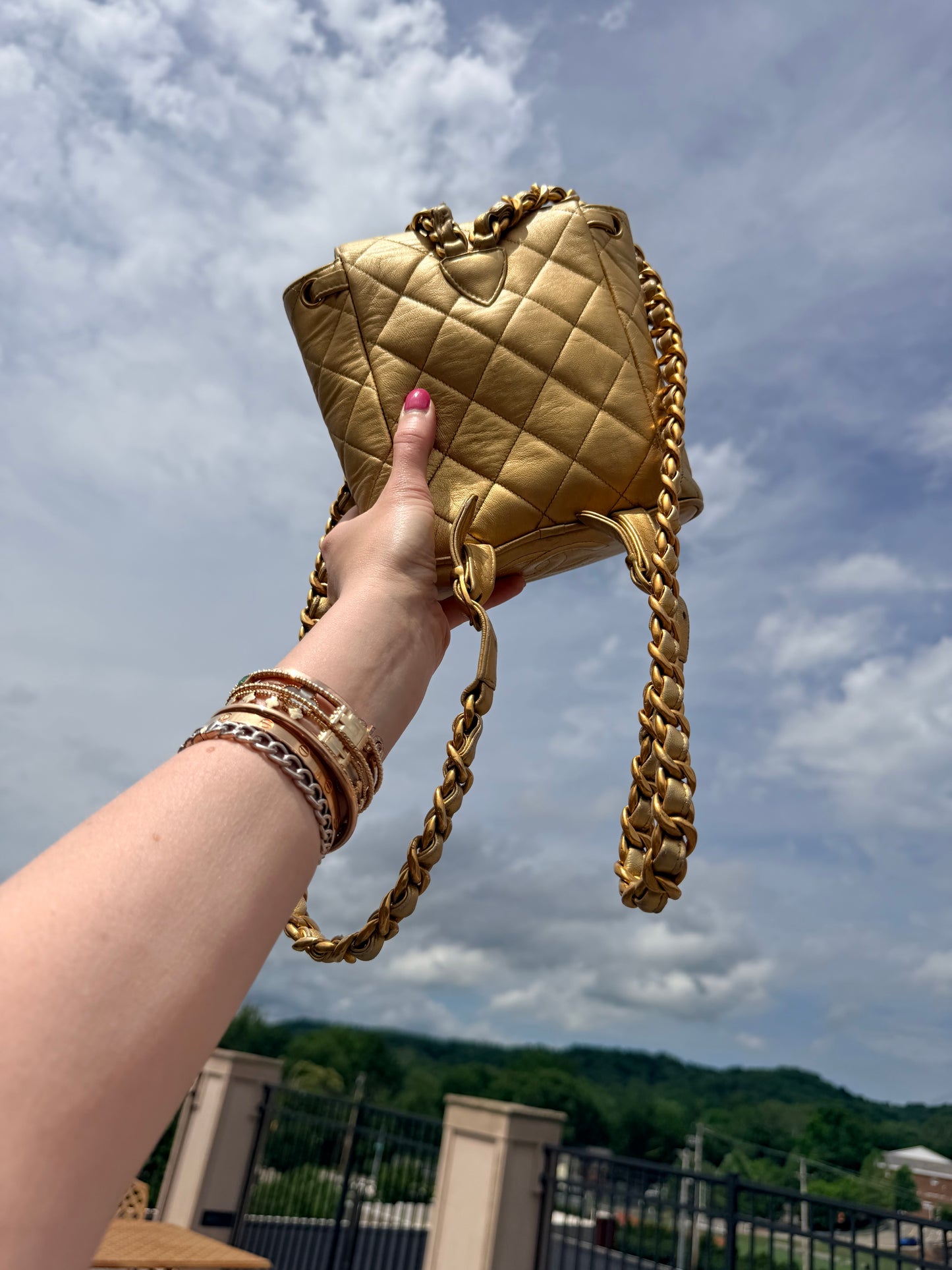Chanel Metallic Gold Quilted Lambskin Mini Duma Timeless CC Backpack Gold Hardware, 1991-1994