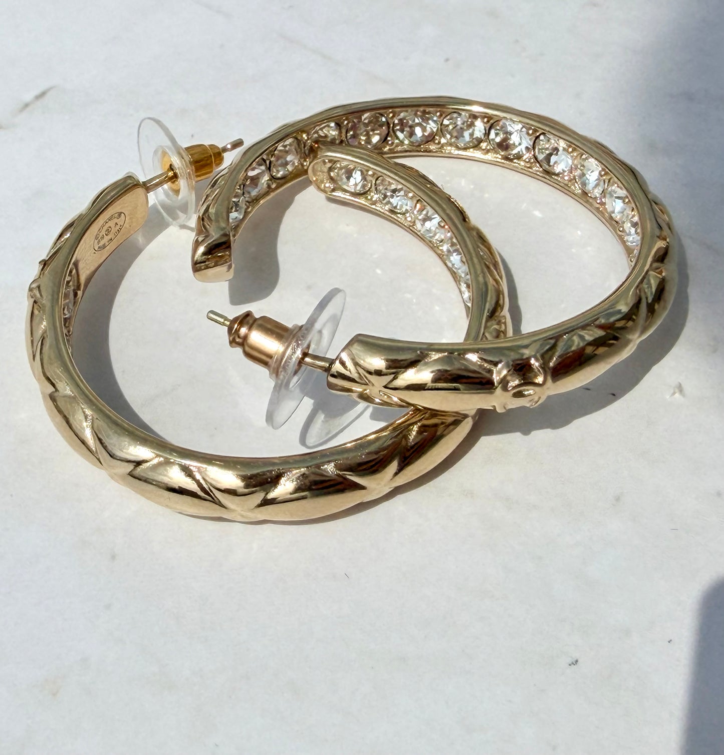 Chanel Champagne Gold hoop earrings with Crystal detail