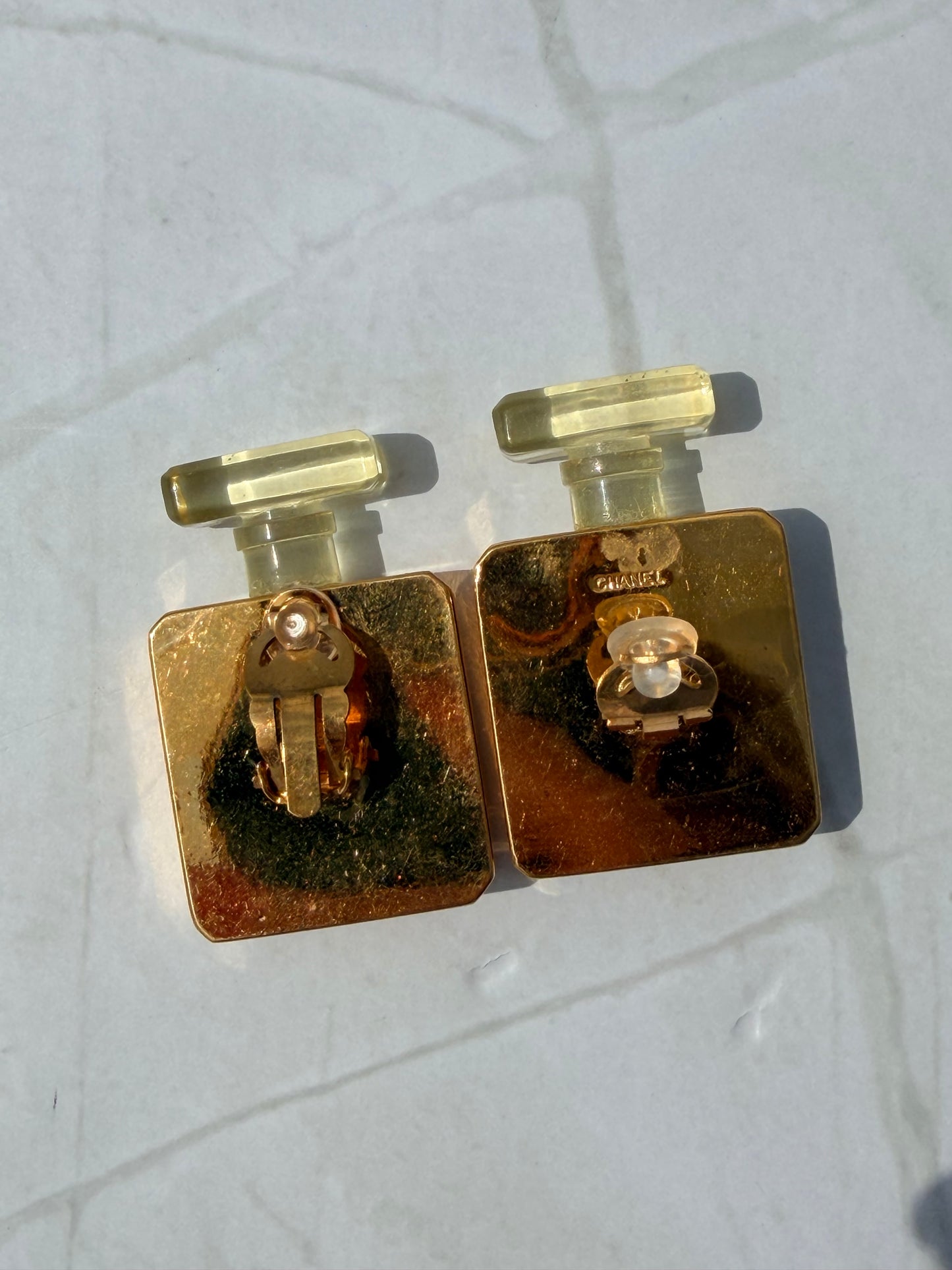 CHANEL ICONIC, VERY RARE MASSIVE PERFUME BOTTLE EARRINGS 1980s