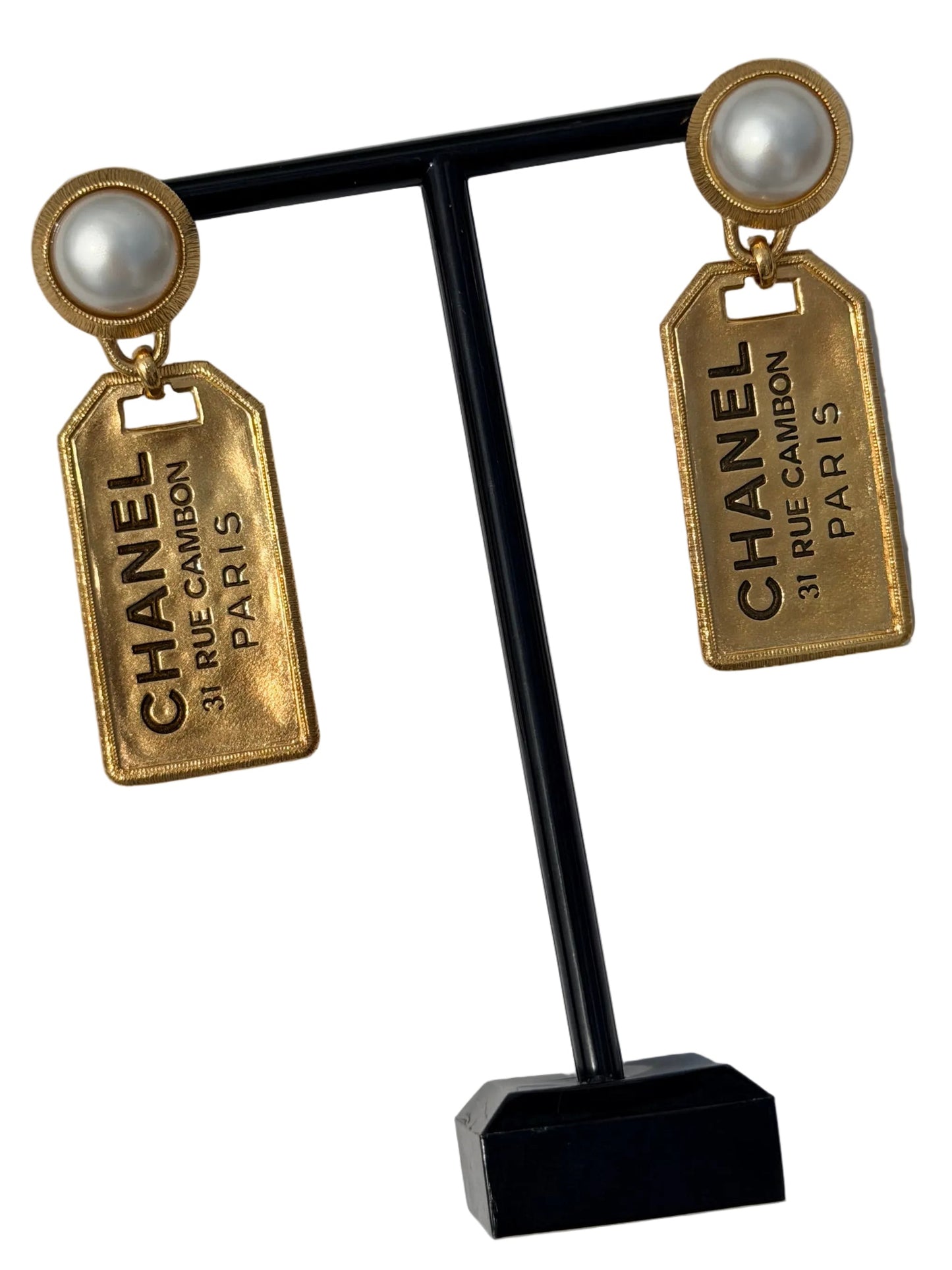 CHANEL MASSIVE 31 RUE CAMBON PEARL LUGGAGE TAG EARRINGS 2020
