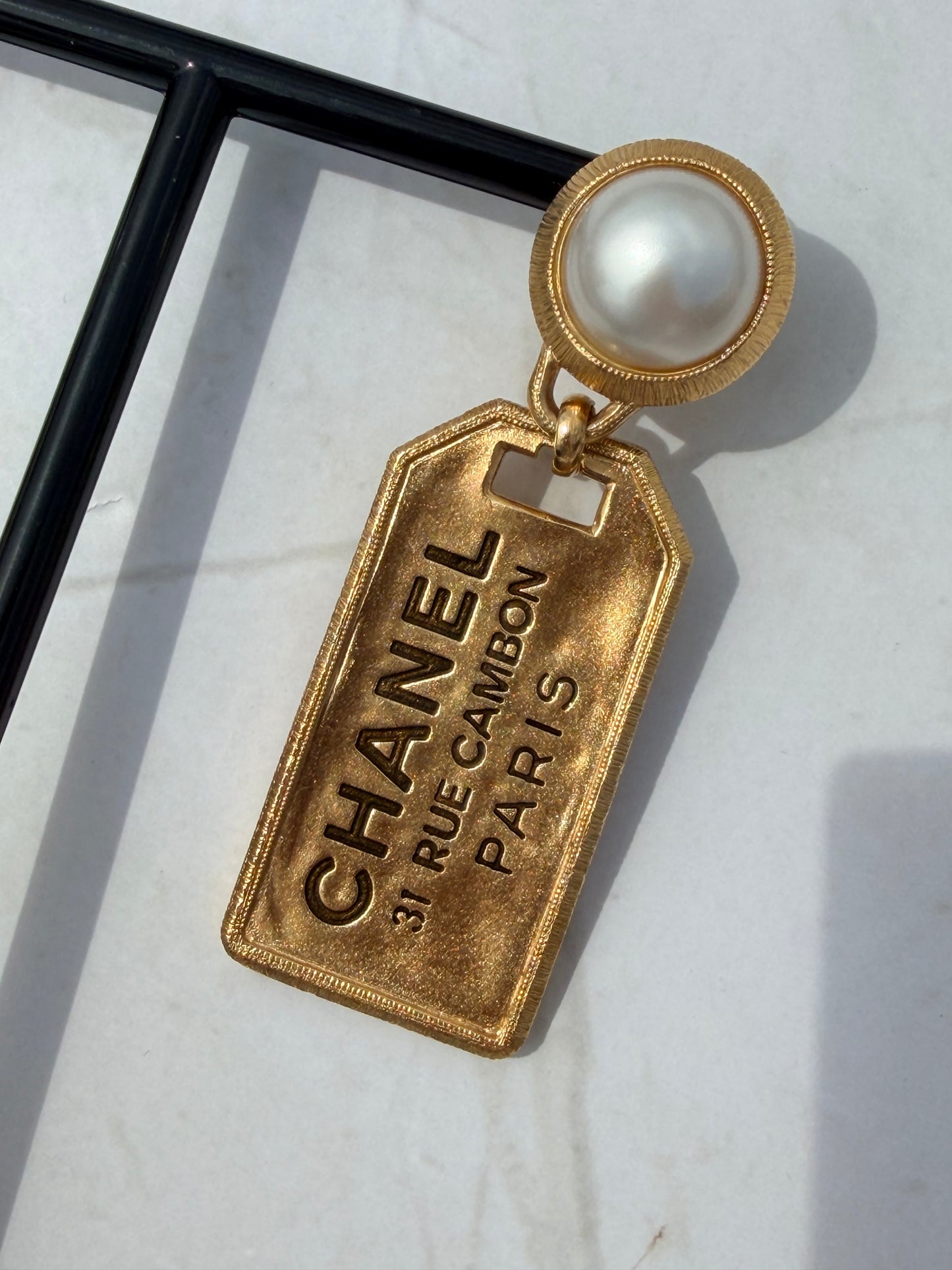 CHANEL MASSIVE 31 RUE CAMBON PEARL LUGGAGE TAG EARRINGS 2020