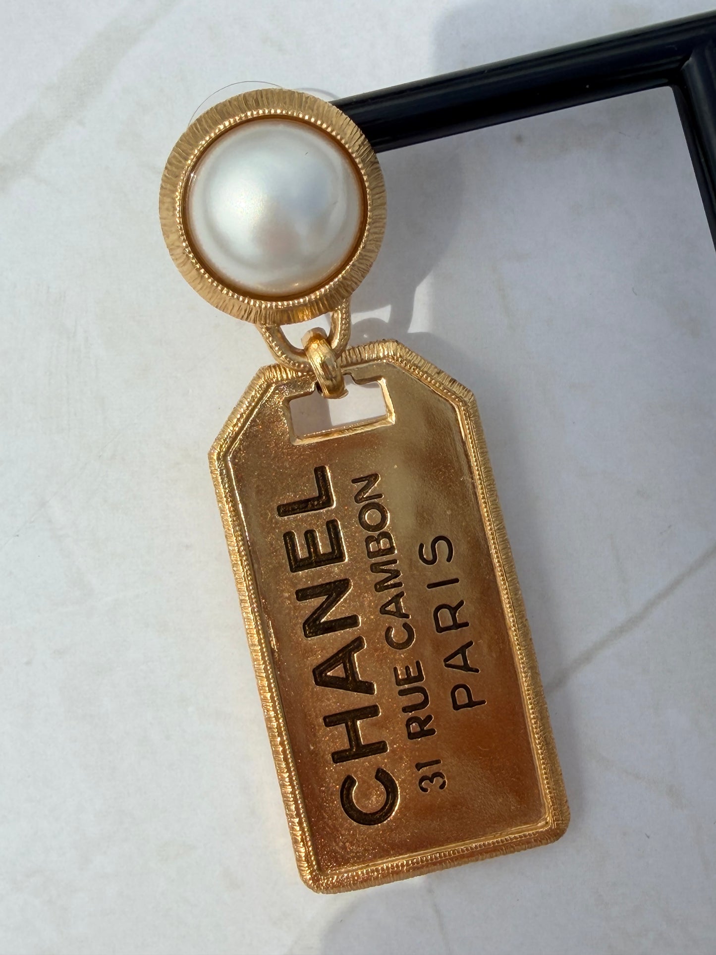 CHANEL MASSIVE 31 RUE CAMBON PEARL LUGGAGE TAG EARRINGS 2020