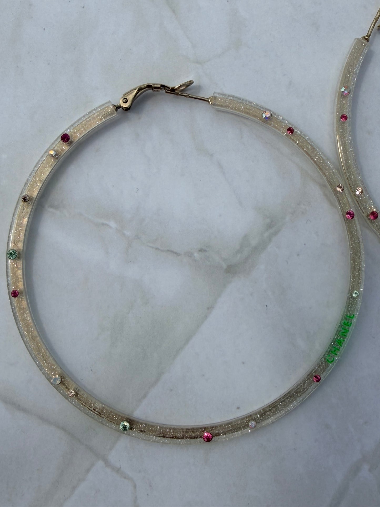CHANEL Lucite Multi-Stone Hoop Earrings Runway