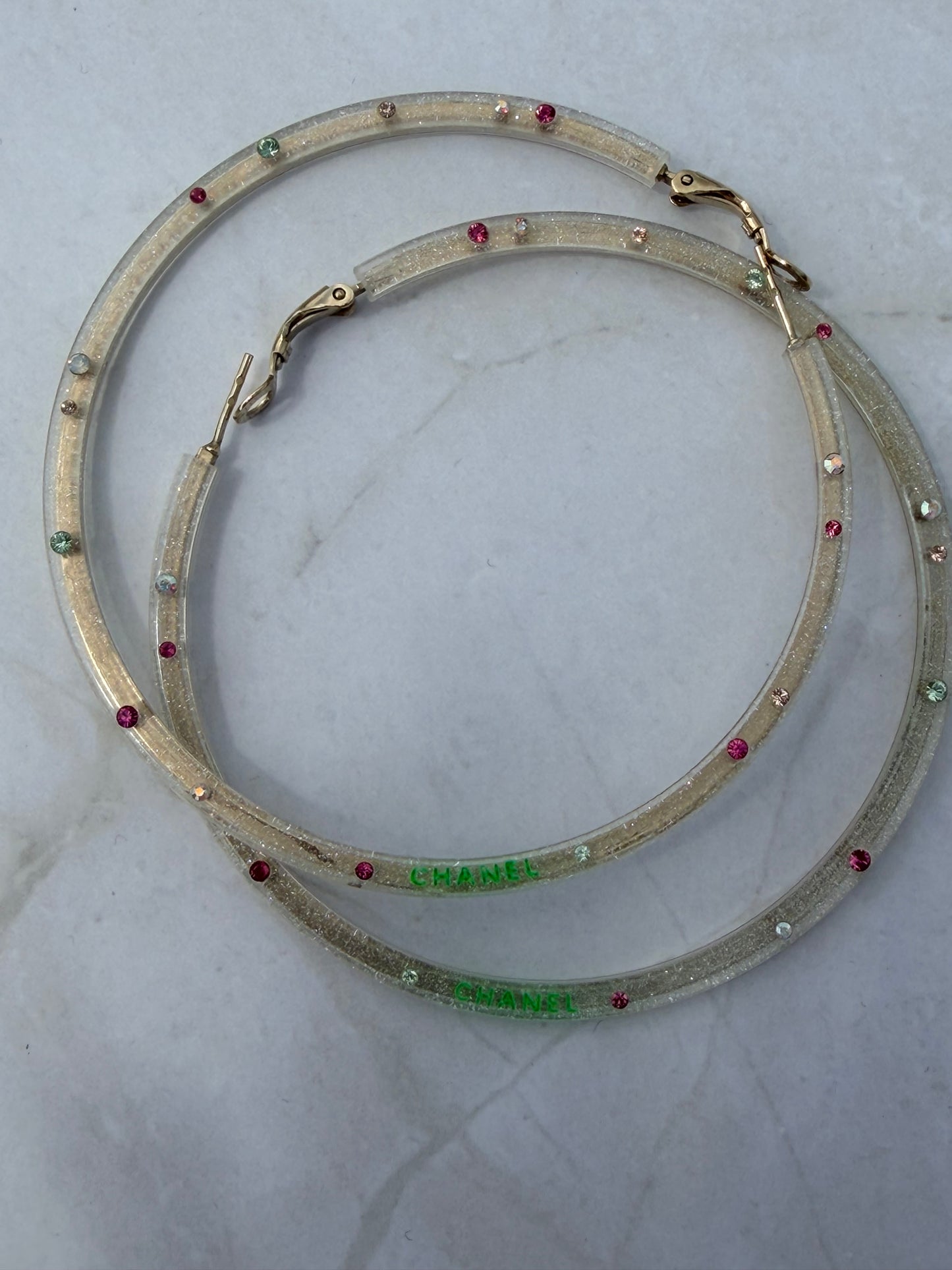 CHANEL Lucite Multi-Stone Hoop Earrings Runway
