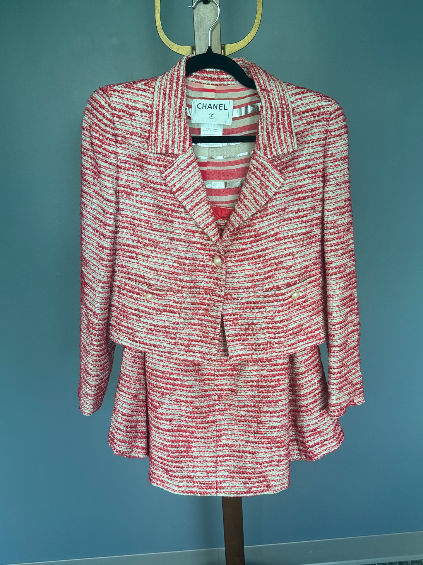 Chanel Runway Pink Silver and Cream Skirt Set 01P Fr 38