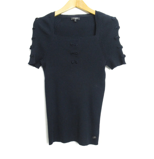 Chanel SHORT SLEEVE KNIT SWEATER SWEATER WOOL NAVY